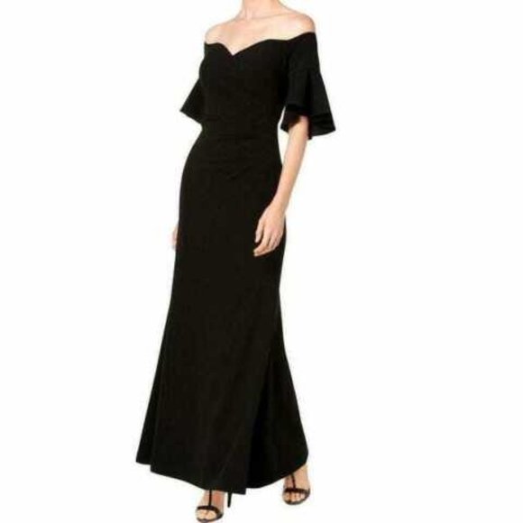 Calvin Klein NWT Elegant BLACK Long Dress Sweetheart Off-The-Shoulder Gown - Picture 1 of 3